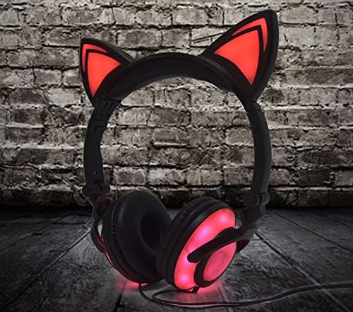 Vibrant Cat Ear LED Headphones for Kids & Teens – Rechargeable Over-Ear Audio Bliss in Black & Pink – Ultimate Comfort for i Pads, Tablets, & Mobile Gaming – Trendy Sound Experience for Endless Fun & Entertainment