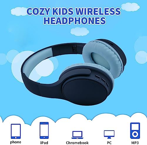Light Blue Kids Bluetooth Headphones – Safe 93 d B Volume Limitation for Ear Protection – Foldable & Travel-Friendly Design – Built-in Microphone for Hands-Free Calls – Comfortable Wireless Headphones for Toddlers and Children – Perfect for School, Home, and Fun Activities