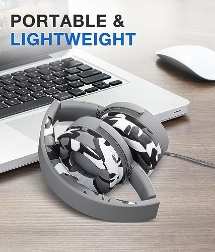 Rockpapa Ultra-Light Foldable Wired Headphones with Integrated Microphone – Premium Stereo Sound for All Ages, Perfect for Travel with Tangle-Free Cord and 3.5 mm Compatibility – Sleek Black/Grey Design for Everyday Listening and Virtual Meetings