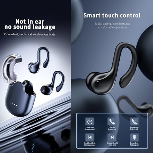 Open-Ear Bluetooth 5.3 Wireless Earbuds with Noise Cancelling – Waterproof Bone Conduction Sports Headphones for Active Lifestyles – 60 Hours Playtime & Enhanced Device Compatibility