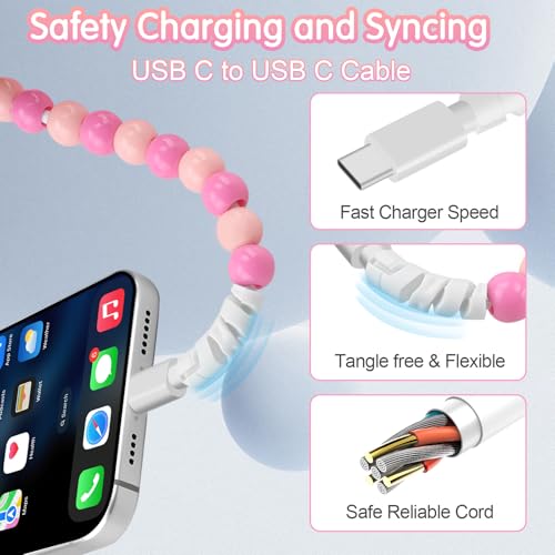 Coolden USB C Cable 66W USB C to USB C Cable [2M/6.6FT] Type C Charger Fast Charging Stylish & Durable Beaded USB C Charger Cord Compatible with iPhone 16/16 Plus/16 Pro/16 Pro Max Pink – Enhanced Compatibility and Speed