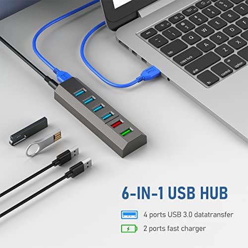 Maximize Your Connectivity with the Aiibe 6-Port USB 3.0 Hub Splitter – High-Speed Data Transfer Up to 5 Gbps, Includes 24 W Power Adapter for Reliable Multi-Device Charging, Perfect for Laptops, Mac, PCs & Mobile HDDs – Streamline Your Workflow & Enhance Productivity with This Sleek Black USB Hub