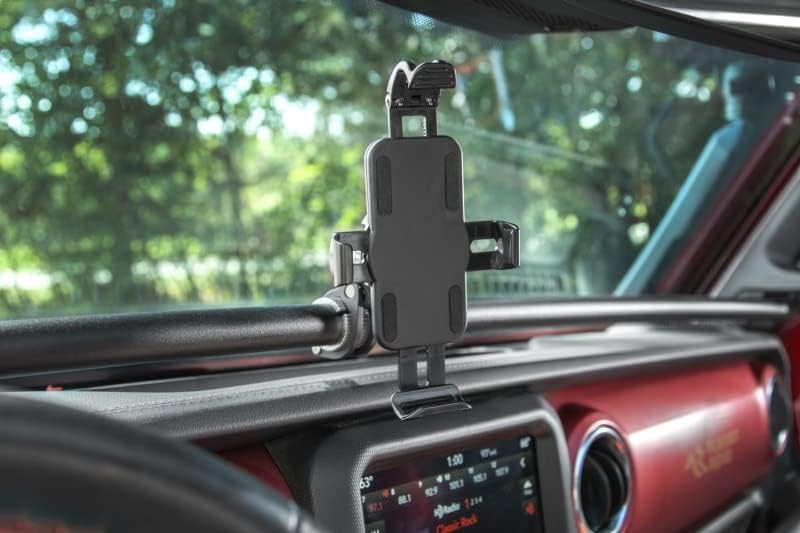 Rugged Ridge Universal Smartphone Mount | Durable Thermoplastic Olefin (TPO) | Versatile Black Holder for All Phone Sizes | Effortless Installation & 360-Degree Rotation | Ideal Jeep Phone Holder for Off-Road Adventures | Elevate Driving Safety & Convenience