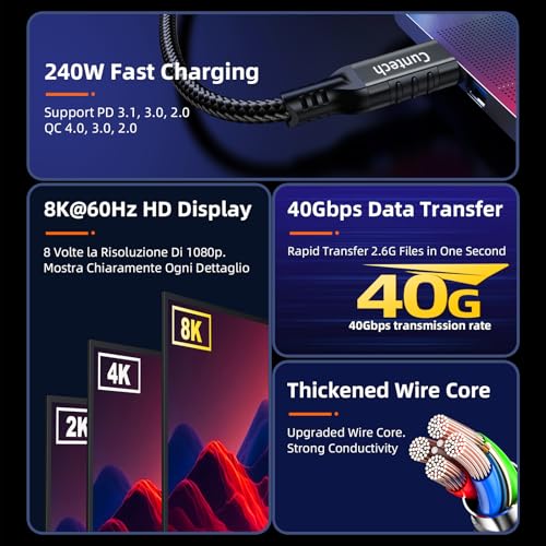USB C 90 Degree Right Angle Cable 3.3ft 2-Pack, 240W PD Fast Charging 40Gbps Data Transfer 8K/4K Video USB C Cable for Thunderbolt 4/3 MacBook for iPhone 15 iPad Samsung Galaxy Other Type C Devices – Enhanced Compatibility and Speed