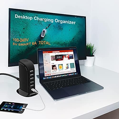 Upoy Multi-Device Charging Station – Stylish USB Tower Hub with 5 USB Ports + 1 Type-C Port for Rapid Charging | Perfect Desk Accessory for Apple, Samsung, and Android Gadgets | Compact Design with Overload Protection for Home and Office Use