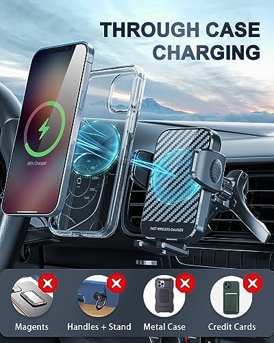 15 W Fast Wireless Car Charger & Air Vent Mount – Effortless Qi Charging for i Phone 14, Samsung Galaxy S23, and More – Stay Powered on the Go with Enhanced Safety Features and Sleek Design