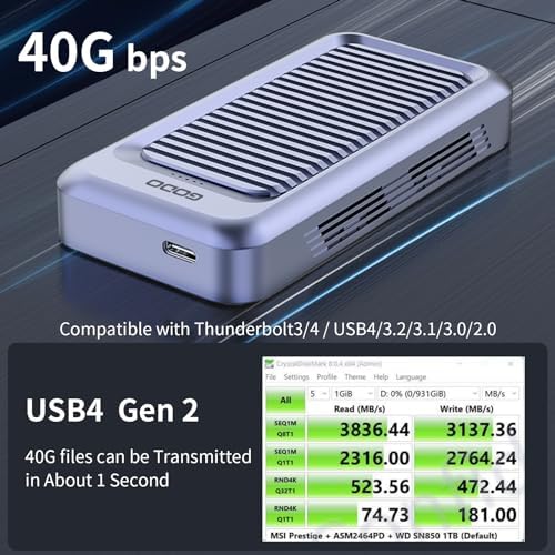 GODO RGB M.2 PCIe NVMe & SATA External SSD Enclosure – Ultra-Fast USB-C Adapter with Tool-Free Installation, 10 Gbps Transfer Speed, UASP & TRIM Support, Stylish RGB Lighting for Enhanced Portability and Performance