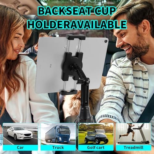 Peastrex Adjustable Tablet Holder for Car – Universal Cup Mount Stand for i Pad, i Phone & Galaxy Z Fold | 360-Degree Rotating Design for Enhanced Viewing & Hands-Free Convenience in Trucks, Golf Carts & More