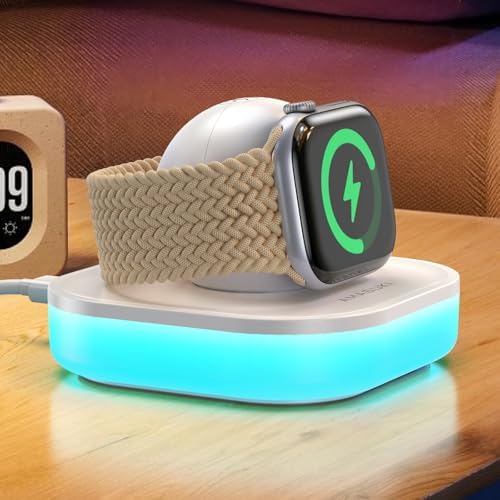 Magnetic Apple Watch Charger Dock with Customizable Colorful Ambient Lighting – Rapid Charging Solution for All Series Including Ultra 2 – Sleek, Portable Design for Home & Travel with USB Cable Included