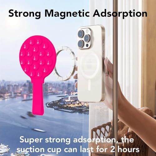 Mag Safe-Compatible Silicone Suction Cup Phone Mount with Integrated Mirror for Effortless Selfies and Video Calls – Hands-Free i Phone Accessory in Chic Pink for Ultimate Convenience and Versatility
