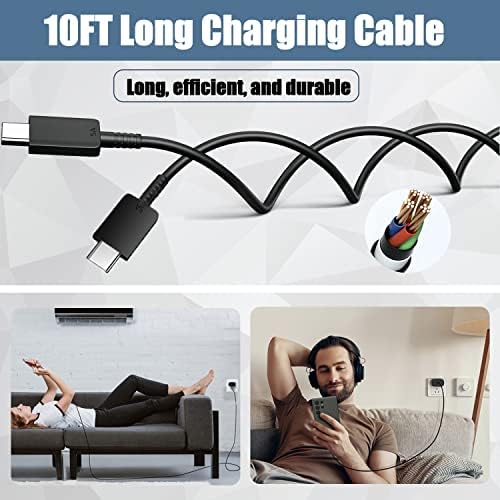Ultra-Fast 45 W USB-C Charger for Samsung Galaxy Devices – Includes 10 ft Type C Cable – High-Speed Charging Block for S25 Ultra, S24 Ultra, S24+, S23 Ultra, S23+, S22 Plus, S20, Tab S9/S8 Ultra – Compact & Reliable Charging Solution