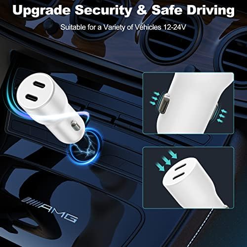 Cabepow 40 W Dual USB-C Car Charger for i Phone 15 Series & i Pad Pro – Rapid Dual-Port Fast Charging Adapter with 2 x 6 FT USB-C Cables for Enhanced Device Compatibility & On-the-Go Power Solutions