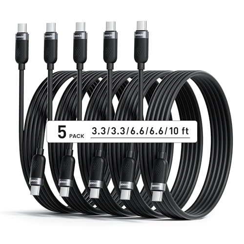 High-Speed 60 W USB C Cable Set [2-Pack, 10 ft] – Versatile Fast Charging Silicone Cord for i Phone 16, Samsung Galaxy S24, Mac Book Air, and More – Durable Design for Maximum Compatibility and Extended Reach (Black & White)
