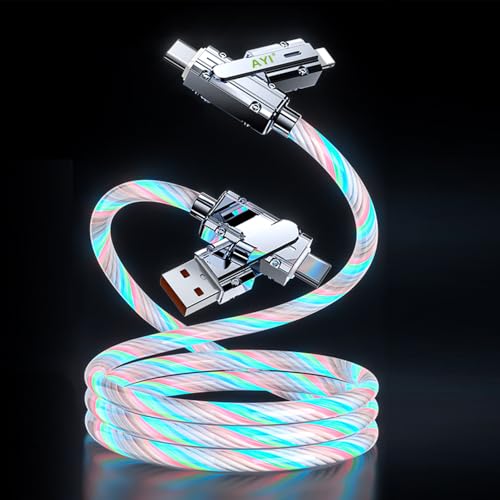 AYI 6-in-1 Universal Multi-Port Charger: Fast PD Charging Cable with USB A/Type C, Lighted Current Indicator, and Enhanced Device Compatibility for Smartphones, Laptops, and Tablets – Compact, Durable, and Travel-Friendly Solution