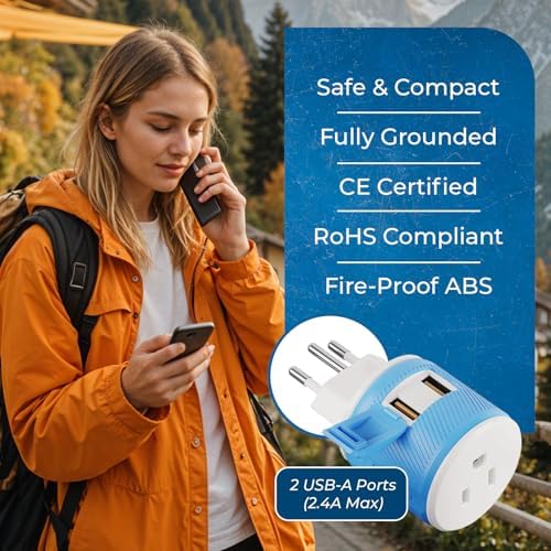 OREI Switzerland Travel Plug Adapter with Dual USB Ports – Ultimate Type J Charging Solution for USA Devices – Fast, Efficient Power for i Phones, Laptops, Tablets & More – Essential Travel Accessory for Hassle-Free Connectivity