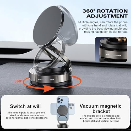 Revolutionary 360° Magnetic Car Phone Holder – Adjustable Vacuum Suction Mount for i Phone 12/13/14/15/16 with Mag Safe Compatibility for Enhanced Safety and Convenience on the Road