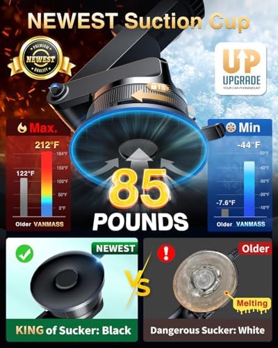 VANMASS Pro Universal Car Phone Mount with 2025 Super Suction Cup – Ultimate Cell Phone Holder for Safe Driving, Compatible with i Phone 16 Pro Max, 15, 14, 13 & Samsung Android Devices – Easy Installation, 360-Degree Rotation, and Enhanced Stability for Windshield, Dashboard, and Vent Use