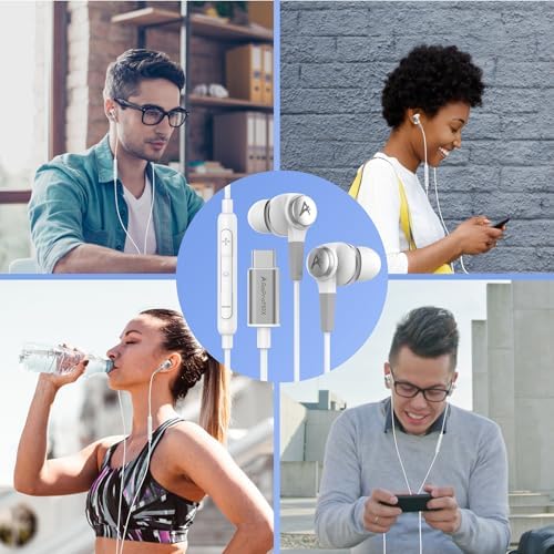 High-Fidelity USB C Earbuds with Built-In Microphone for i Phone 16 Pro Max & Samsung Galaxy – Lightweight, Tangle-Free Wired Headphones for Music and Gaming – Superior Audio Quality & Ergonomic Comfort for All-Day Wear – Seamless Compatibility with Android Devices Including Google Pixel
