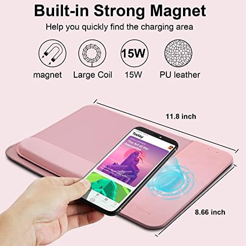 Transform Your Desk with the 15 W Ergonomic Wireless Charging Mouse Pad – Fast Qi Charging for i Phone 11-16 & Samsung Devices – Stylish Black With Detachable Wrist Support for Ultimate Comfort and Productivity