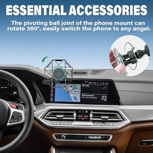 Car Phone Holder for 2024 2025 BMW The X5/X6/2023-2025 X7 Accessories Apply to 14.9 Inch Screen 15W Fast Wireless Charger Screen Fixed Clip Cell Phone Mount Hands-Free 360 Degree Rotation – Enhanced Compatibility and Speed