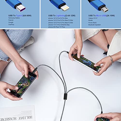 Versatile 3-in-1 USB C Charging Cable – 10 Ft Apple MFi Certified Multi Connector Cable for i Phone, Type C & Micro USB Devices, Enhanced Durability & Rapid Charging for Home, Office & Travel Use