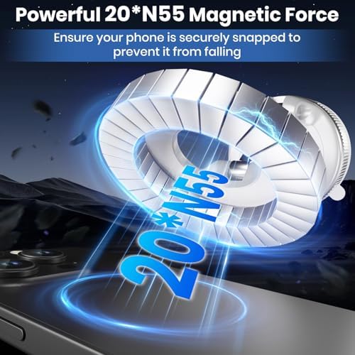 Upgraded 360° Vacuum Magnetic Phone Holder, Suction Cup Phone Mount, Foldable Strong Magnetic Cell Holder for Car/Gym/Mirror/Smooth Surface, Compatible with Magsafe iPhone (White) – Enhanced Compatibility and Speed