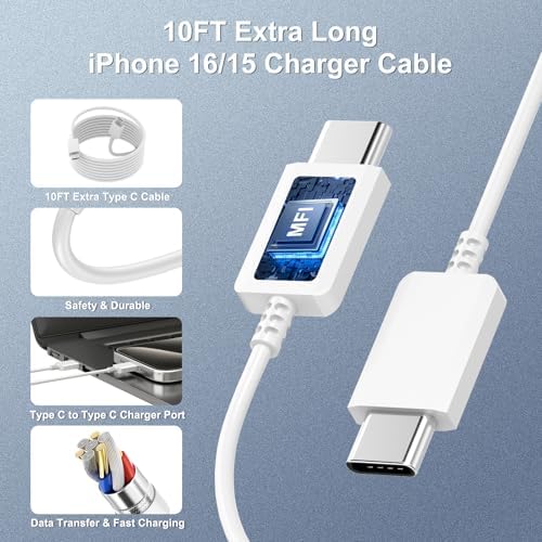 Power Up with the 30 W USB-C Fast Charger for i Phone 16 & 15 Series | 10 FT Type-C Cable for Unmatched Convenience | Compatible with i Phone 15 Pro Max, i Pad Pro & Samsung Galaxy S24 Ultra Plus | Rapid Charging with Advanced Safety Features for Ultimate Device Reliability