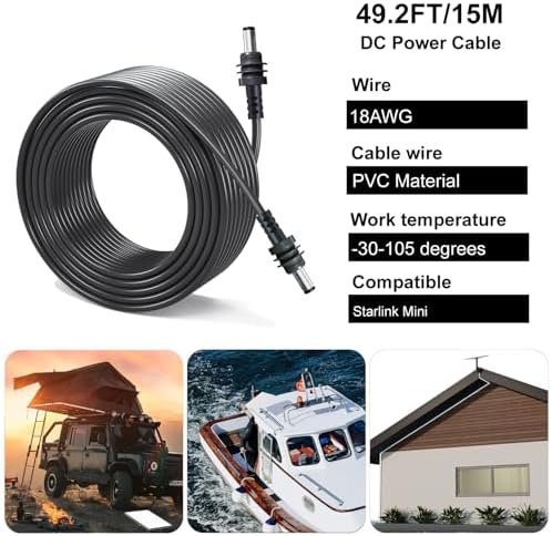 Starlink Mini DC Power Cable with USB C to DC Adapter, USB C to DC Power Cable for Starlink Mini, Compatible with 65W+ PD 20V Protocol Power Supply/Source, Indoor/Outdoor Grey(15M+ USB-C Adapter) – Enhanced Compatibility and Speed