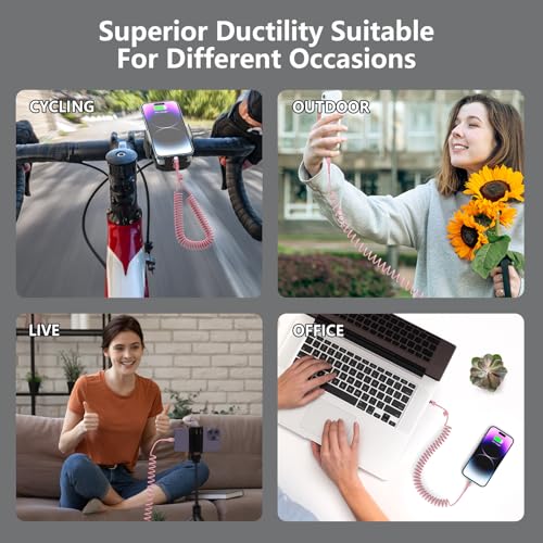 Elevate Your Charging Journey with Opluz Pink Coiled Lightning Cables – 2 Pack, MFi Certified i Phone Car Charger Cords for Fast & Efficient Charging Compatible with i Phone 14/13/12/11 Pro Max/XR/XS/X/8/7 and i Pads – Stylish, Tangle-Free Design Perfect for Car Play Integration and On-the-Go Power!