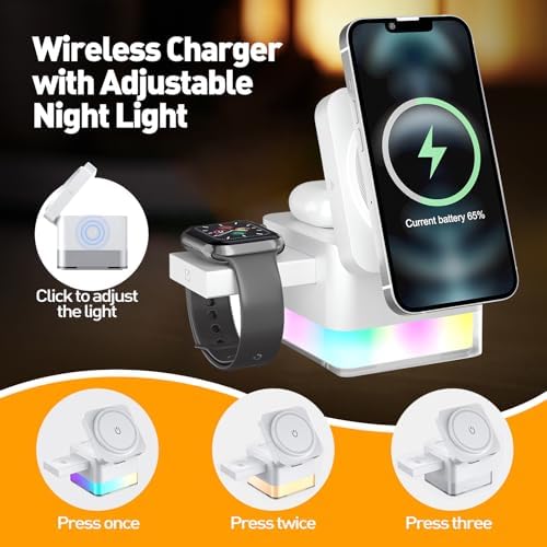 APSARAS 3-in-1 Wireless Charging Station for i Phone 16/15/14/13/12, Air Pods & Apple Watch Series S11 – Stylish Mag Safe Compatible Dock with Enhanced Speed and Safety Features for Clutter-Free Charging Solutions