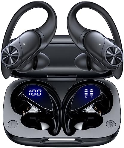 Poc Buds Wireless Bluetooth Earbuds – 80 Hours Playtime, Deep Bass Sound with Digital Display, IPX7 Waterproof Sports Earphones, Ergonomic Earhooks for Secure Fit, Compatible with TV, Phone & Laptop – Stylish Olive Design for Active Lifestyles