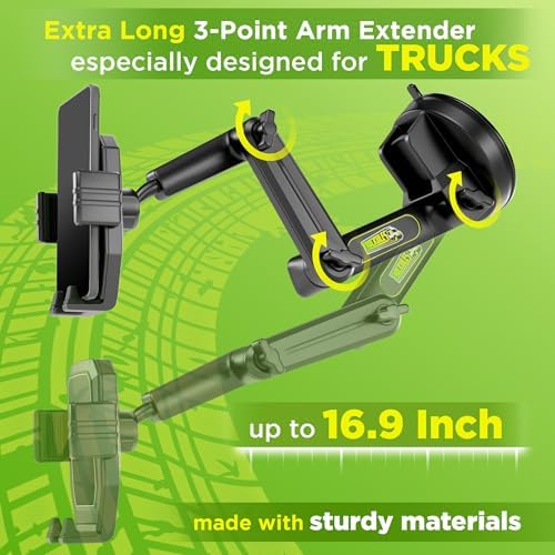 Heavy-Duty Truck Phone Mount with Super Suction Cup – Ultimate Mobile Device Holder for i Phone & Samsung, 16.9-Inch Long Arm for Maximum Stability & Flexibility, Ideal for Big Rig Drivers, Enhances Road Safety and Hands-Free Navigation