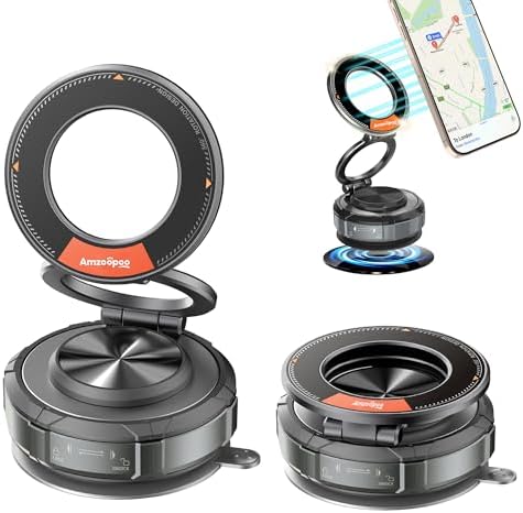 Magnetic Car Phone Holder for i Phone & Android – 360° Adjustable Zinc Alloy Mount with Powerful Vacuum Suction for Enhanced Stability and Hands-Free Navigation Experience