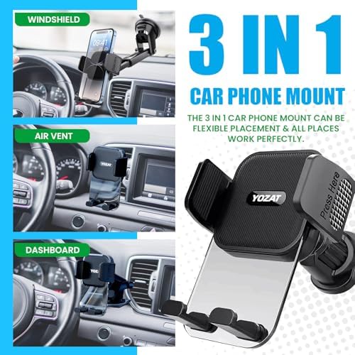 Universal Heavy-Duty Car Phone Holder for Dashboard, Windshield & Air Vent – 360-Degree Rotating Mount Compatible with All Smartphones for Safe Navigation and Hands-Free Use