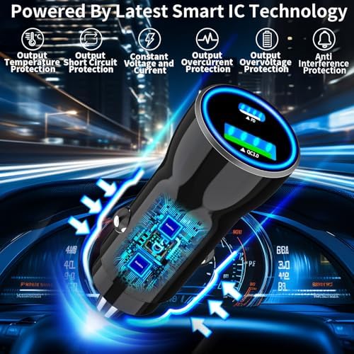 Rombica 105 W MFi Certified Dual USB-C & USB-A Fast Car Charger for i Phone 16 Pro Max – Ultimate Portable Power Solution with 6 FT Coiled Type-C Cable for Rapid Charging on the Go, Perfect for Road Trips and Daily Commuting