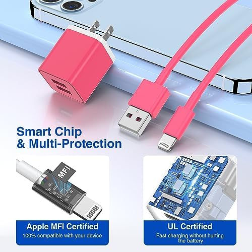 Ultra-Fast Dual Port USB Wall Charger with 10-Foot Lightning Cable – Apple MFi Certified i Phone Charging Solution, Perfect for i Phone 12/11/XR/Xs/8/7/6/SE/i Pad – Compact & Efficient Power Delivery for Home and Travel