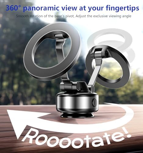 2025 Upgraded Magnetic Phone Holder for Car, 360 Rotatable Folding Vacuum Suction Phone Holder Stand for Dashboard, Windshield, Car, Gym, Car Cell Phone Holder for Android iPhone – Enhanced Compatibility and Speed
