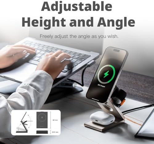 Versatile 3-in-1 Magnetic Wireless Charger for i Phone, Apple Watch & Samsung Galaxy – Travel-Friendly Foldable Charging Station with Fast Charging Capability, Enhanced Compatibility & Sleek Design (White)