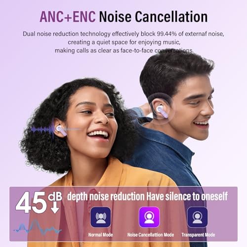 Thunelec Star Sand Purple Wireless Earbuds – Premium Bluetooth 5.4 Headphones with 48-Hour Battery, Advanced ANC/ENC Noise Cancellation, IPX7 Waterproof Protection, Touch Control, and Customizable EQ Modes for Ultimate Sound Experience in Any Environment