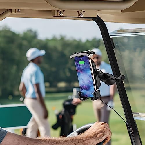 Roykaw Golf Cart Phone Mount Holder: Qi 15 W Wireless & Type C 20 W Fast Charging for i Phone, Galaxy, Google Pixel, Motorola – Adjustable One-Click Lock Cradle for 4.0″-6.8″ Phones – Ultimate Convenience for Golf Enthusiasts with Enhanced Durability and Accessibility