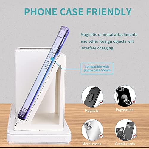 Sleek Marble Finish Wireless Charging Station with Desk Organizer – Fast Qi-Certified Charger for i Phone 13/12/11 Series, Effortless Device Power-Up & Luxurious Leather Accents for an Organized Workspace