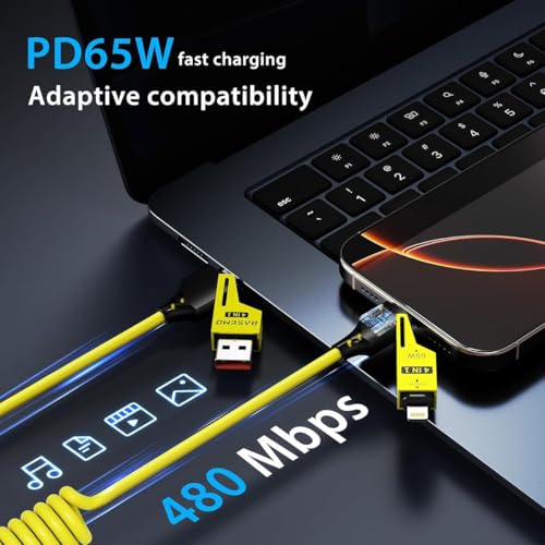 4-in-1 Supercharging Cable for Apple Devices – High-Speed USB-C & Type-C Charging Solution with Durable Spring Wire Design for Mac Book, i Pad, i Phone – Portable Multi-Functional Charging Accessory for Effortless Power Delivery