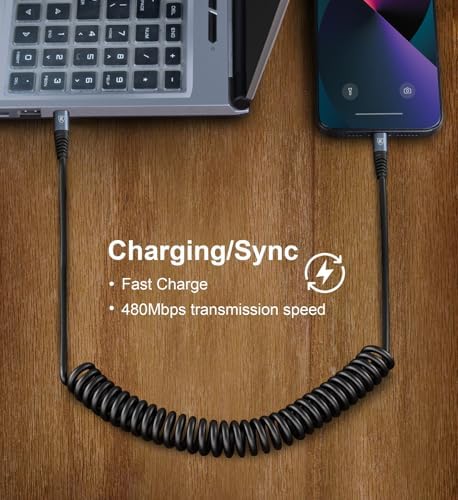 Premium Coiled Lightning Charger Cable for i Phone – 2 Pack (3 FT & 6 FT) – Apple MFi Certified High-Speed Charging & Data Transfer – Compatible with i Phone 14/13/12/11 Pro Max/XS/XR/XS/X/8/7/Plus/6 S, i Pad, and i Pod – Tangle-Free Black Design for Ultimate Portability and Reliability