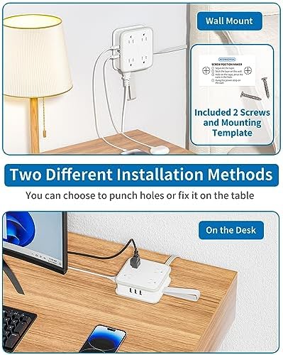Maximize Connectivity with NTONPOWER 8-Outlet Flat Extension Cord & 3 USB Ports – 6 FT Wall-Mounted Power Strip for Home, Office, and Dorm Use – Space-Saving Design with Surge Protection and High-Speed Charging for All Your Devices