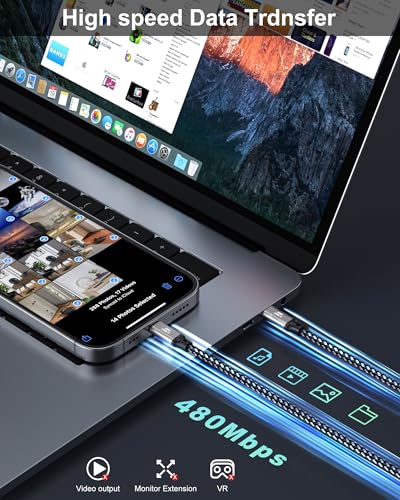 20FT USB C Cable 60W, Extra Long USB C to USB C Cable, Type C Charger Fast Charging Cord, Compatible with iPhone 16 15 Pro Max Plus, Samsung Galaxy, Pixel, iPad Pro/Air, MacBook Pro/Air – Enhanced Compatibility and Speed