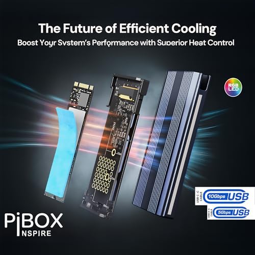 High-Speed Pibox India NVMe M2 Enclosure with Fan – USB 3.2 10 Gbps Tool-Free SSD Adapter for 2230/2242/2260/2280 M & B&M Keys – PCI-E NVMe Reader with Enhanced RTL9210 Performance and Heat Dissipation Solutions
