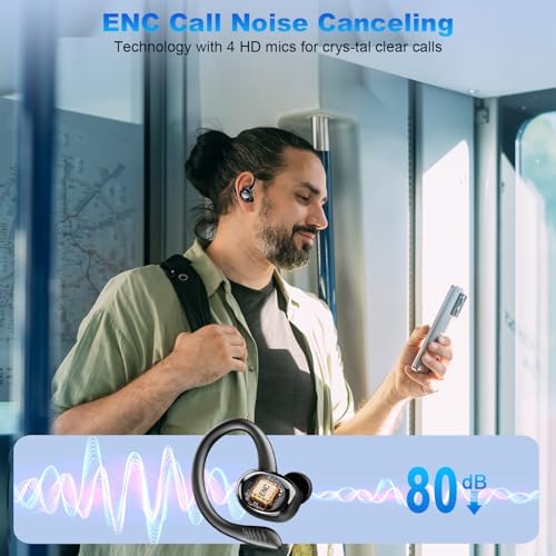 Revolutionary Bluetooth 5.4 Sports Earbuds with Secure Earhooks – IP7 Waterproof Design, 50-Hour Playtime, and Advanced 4-Mic ENC Noise Cancellation for Unmatched Call Clarity – Tailored for Athletes and Fitness Buffs Seeking Ultimate Comfort and Superior Sound Quality