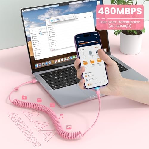 Opluz Coiled Lightning Cable 2 Pack – 3 FT MFi Certified i Phone Charger for Fast Charging in Cars, Ideal Short USB to Lightning Cable for Seamless Car Play Experience, Stylish Black Design for Enhanced Interior Compatibility and Clutter-Free Convenience