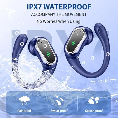 Rolosar Bluetooth 5.4 Sport-Optimized Wireless Earbuds – IP7 Waterproof with Advanced ENC Noise Cancellation, Ergonomic Earhooks for Ultimate Comfort, Dual LED Battery Indicator, 50-Hour Playback – Ideal for Running, Fitness, and Everyday Use