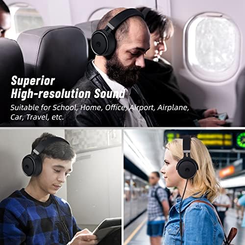 Rockpapa Ultra-Light Foldable Wired Headphones with Integrated Microphone – Premium Stereo Sound for All Ages, Perfect for Travel with Tangle-Free Cord and 3.5 mm Compatibility – Sleek Black/Grey Design for Everyday Listening and Virtual Meetings